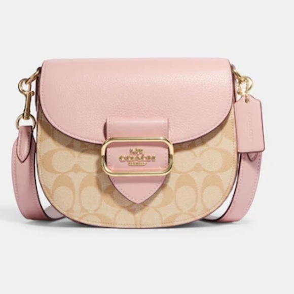 💖 NWT COACH SADDLE BAG IN PINK AND SNAKE-EMBOSSED LEATHER - Picture 4 of 14